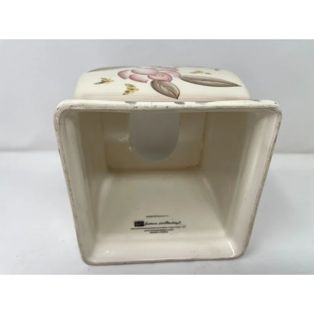 Vintage Home Interiors Magnolia Ceramic Square Tissue Cover Pink Blue Floral